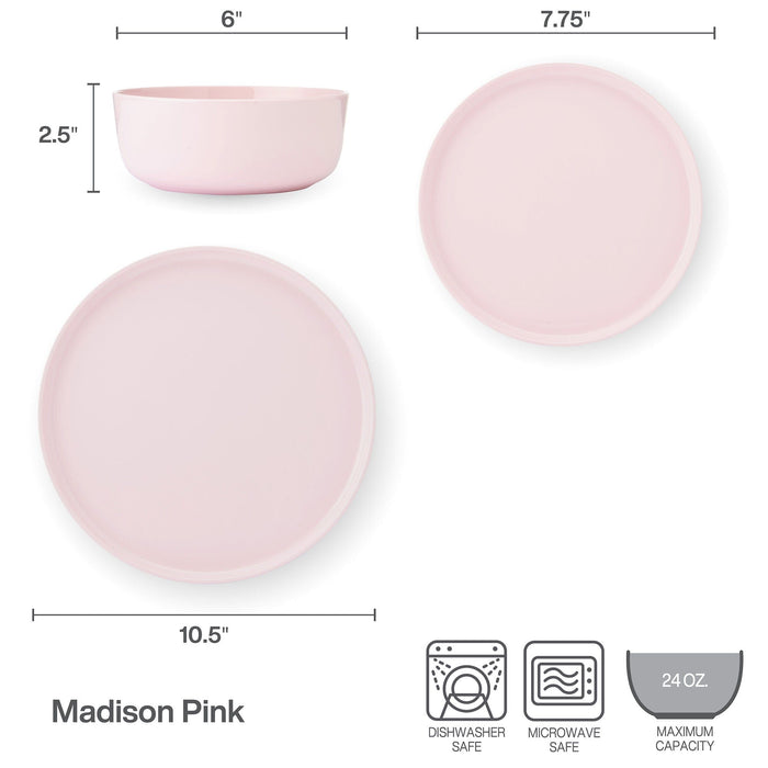 Madison Pink 12 Piece Dinnerware Set, Service for 4