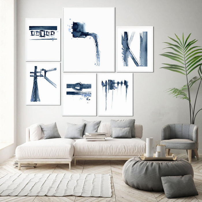Art Print - Medallion Abstract Composition Contemporary Indigo Watercolor Painting Brazen Design Studio White Smoke