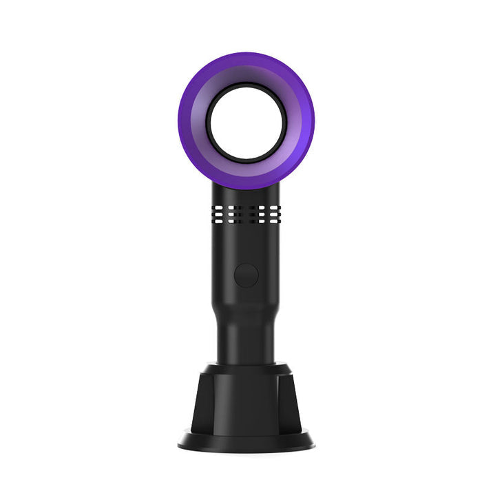 Mini USB Desk Fan with 3 Speeds: pink, gray handheld bladeless fan with phone holder, modern minimal style