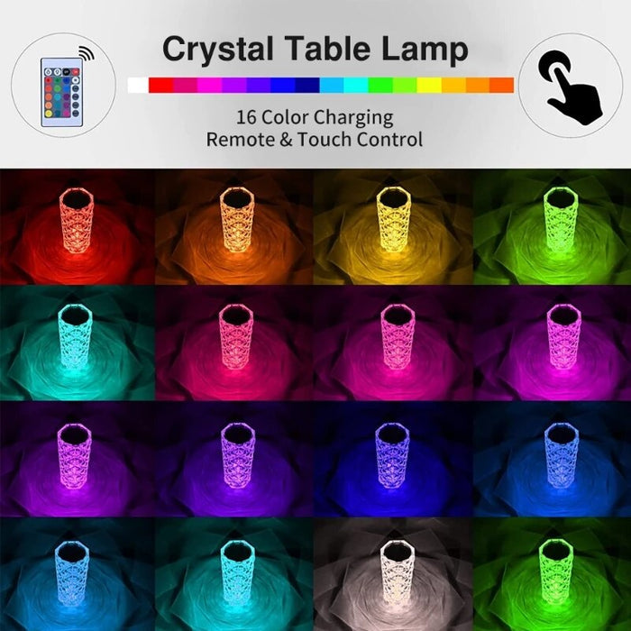 Multicoloured Crystal Lamp with 16 Colors: transparent, golden yellow decorative LED table lamp, modern decorative style