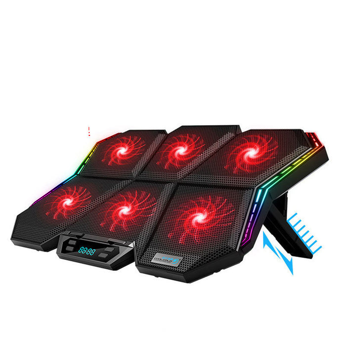 Mute 6-Fans Gaming Laptop Cooler: black, red laptop cooling pad, futuristic gaming style