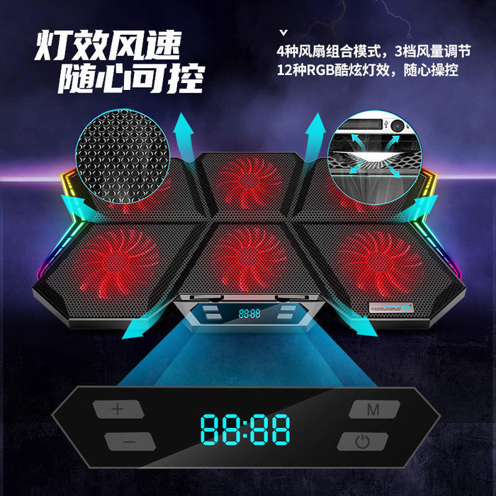 Mute 6-Fans Gaming Laptop Cooler: black, red laptop cooling pad, futuristic gaming style