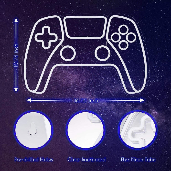 Neon Party LED Sign: Vibrant Elegance: blue, white video game controller, minimal cartoon style