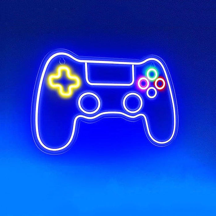 Neon Party LED Sign: Vibrant Elegance: blue, white video game controller, minimal cartoon style
