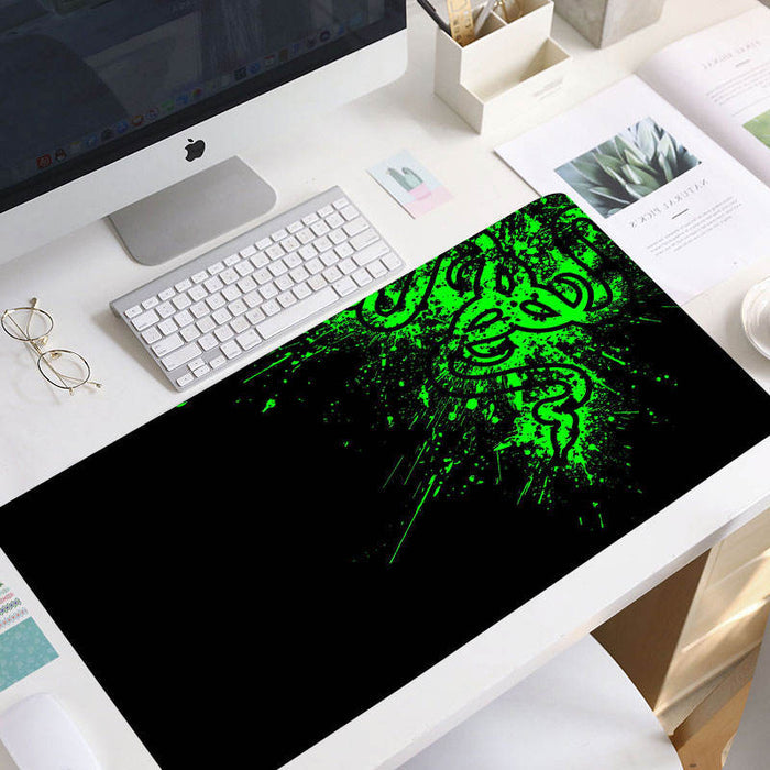 Neoprene Gaming Desk Mat Mousepad: black, neon green snake, graphic, edgy style