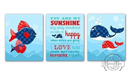 Ocean Life Collection - You Are My Sunshine - Unframed Prints - Set of 3-B018KOCO4C-MuralMax Interiors