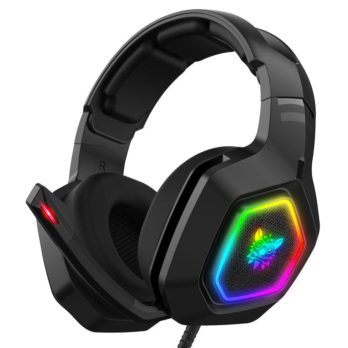 Onikuma RGB Gaming Headphones: Immersive, Durable, Multi-Platform: black, multicolor RGB lighting over-ear gaming headset, mo