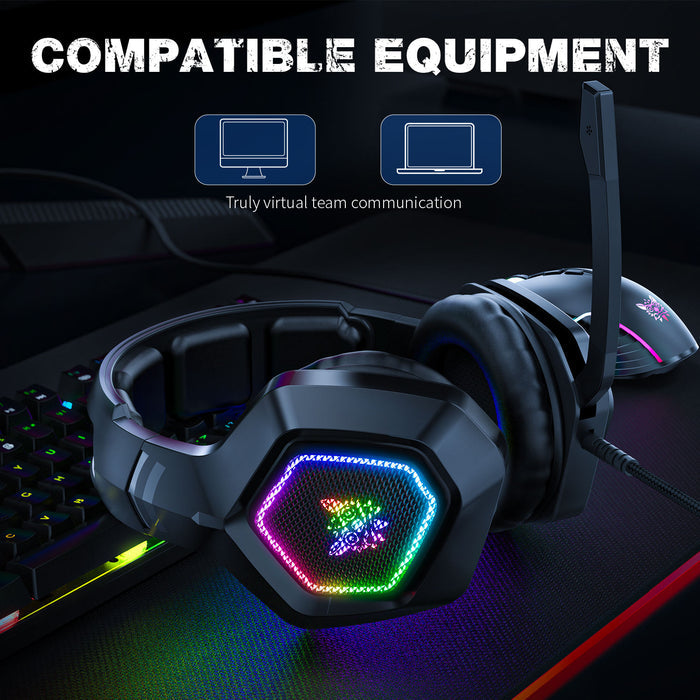 Onikuma RGB Gaming Headphones: Immersive, Durable, Multi-Platform: black, multicolor RGB lighting over-ear gaming headset, mo
