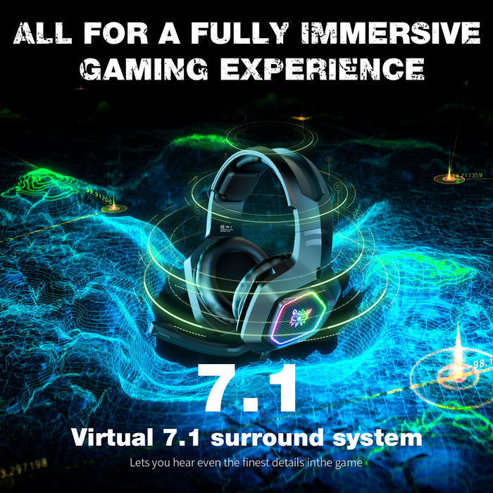Onikuma RGB Gaming Headphones: Immersive, Durable, Multi-Platform: black, multicolor RGB lighting over-ear gaming headset, mo