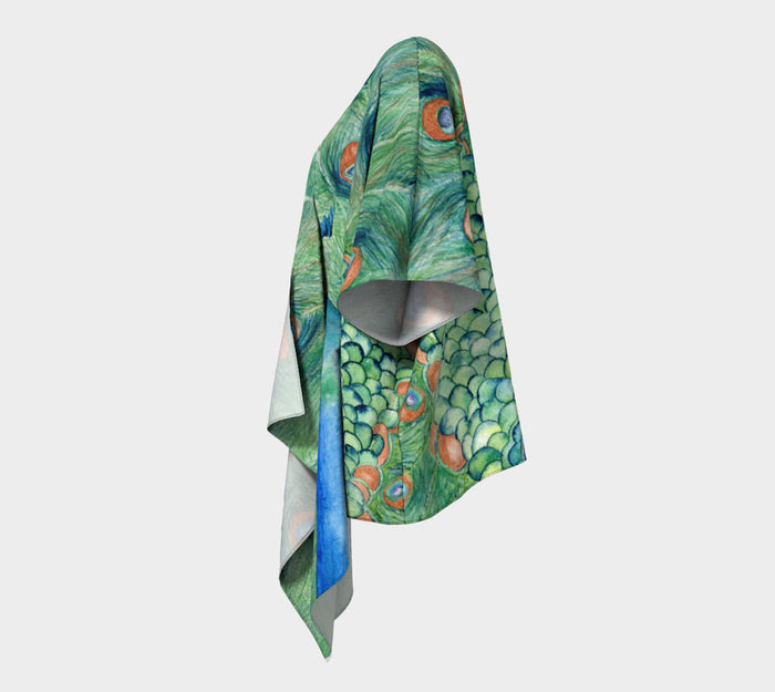 Draped Kimono - Peacock Watercolour Painting - Designer Clothing Brazen Design Studio Dim Gray