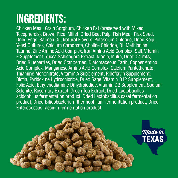 Ingredients for Perfect Balance Chicken Meal Recipe with Ancient Grains Dog Food are shown below