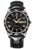 POEDAGAR Luxury Men's Watch with Leather Strap, Sapphire Crystal Glass, Luminous, Waterproof, and Calendar Feature