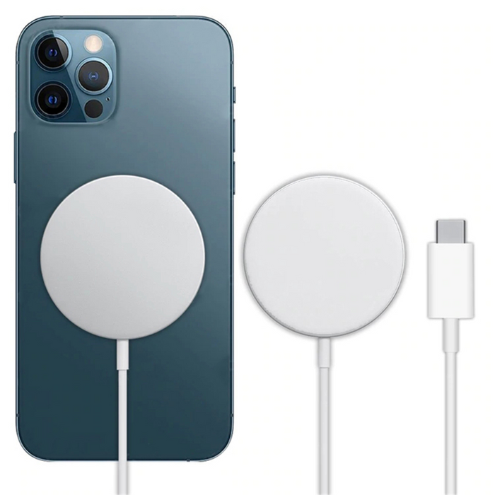 Portable Magnetic Wireless Charger with Fast Charging: white, dark blue magnetic wireless charging pad with USB-C cable, mini