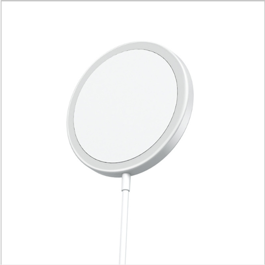Portable Magnetic Wireless Charger with Fast Charging: white, dark blue magnetic wireless charging pad with USB-C cable, mini