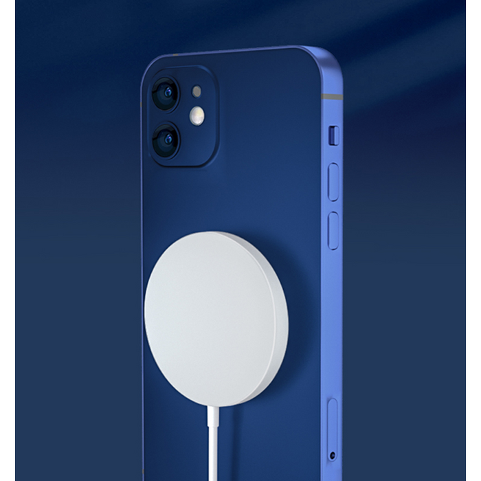 Portable Magnetic Wireless Charger with Fast Charging: white, dark blue magnetic wireless charging pad with USB-C cable, mini