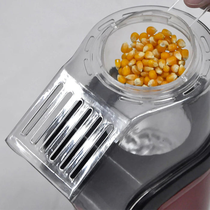 Portable Popcorn Maker with Top Cover: red, black popcorn, modern appliance style