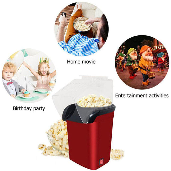 Portable Popcorn Maker with Top Cover: red, black popcorn, modern appliance style