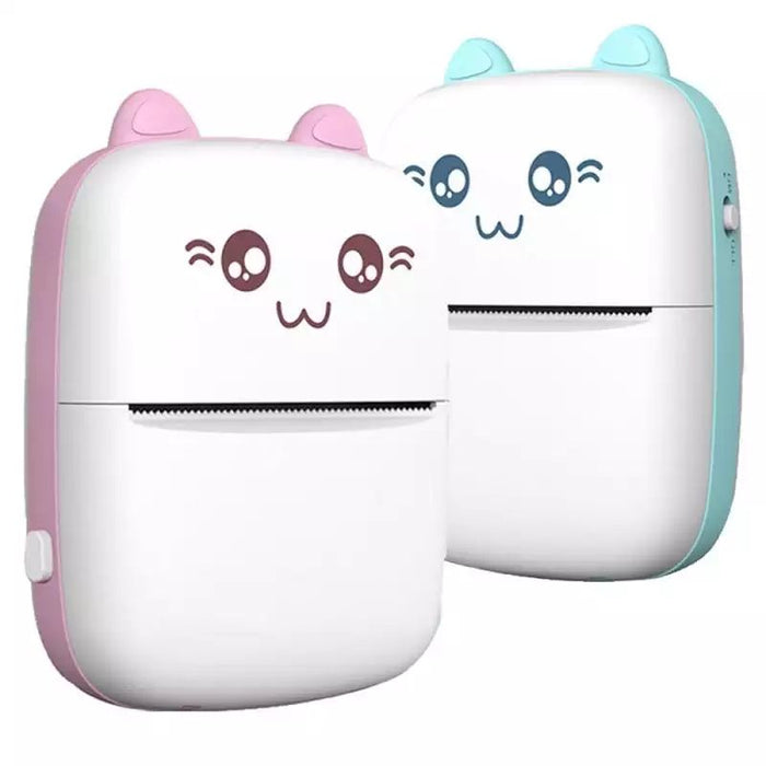 Portable Stickers Pocket Printer: Print Memories Instantly: white, pink cute cat-like character design, kawaii cartoon style