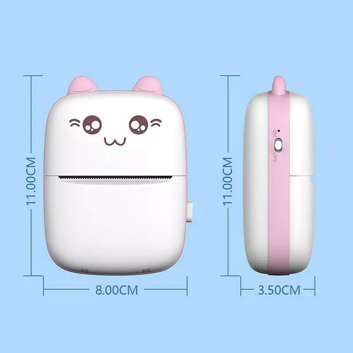 Portable Stickers Pocket Printer: Print Memories Instantly: white, pink cute cat-like character design, kawaii cartoon style