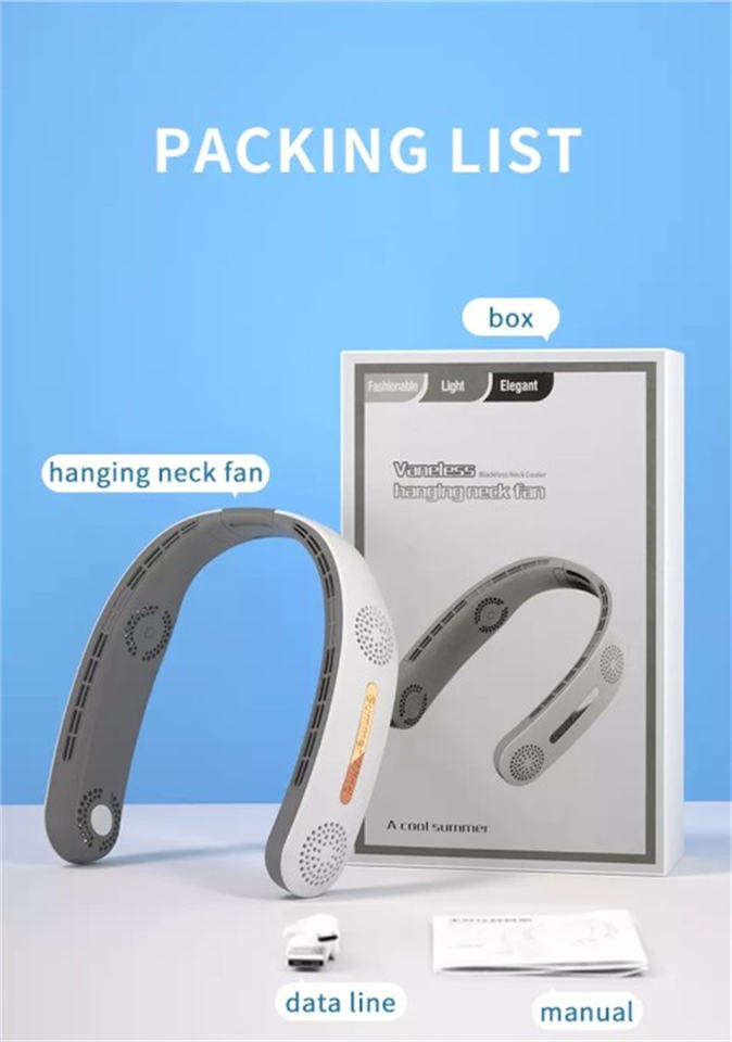 Portable USB Rechargeable Neck Fan: white, light pink wearable neck fan, minimal modern style