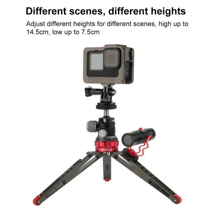 PULUZ Vlogging Tripod with Cold Shoe: Lightweight, Sturdy, Adjustable: black, red mini tripod, compact technical style