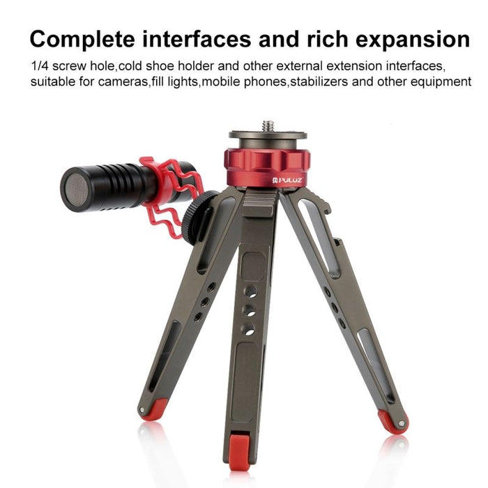 PULUZ Vlogging Tripod with Cold Shoe: Lightweight, Sturdy, Adjustable: black, red mini tripod, compact technical style