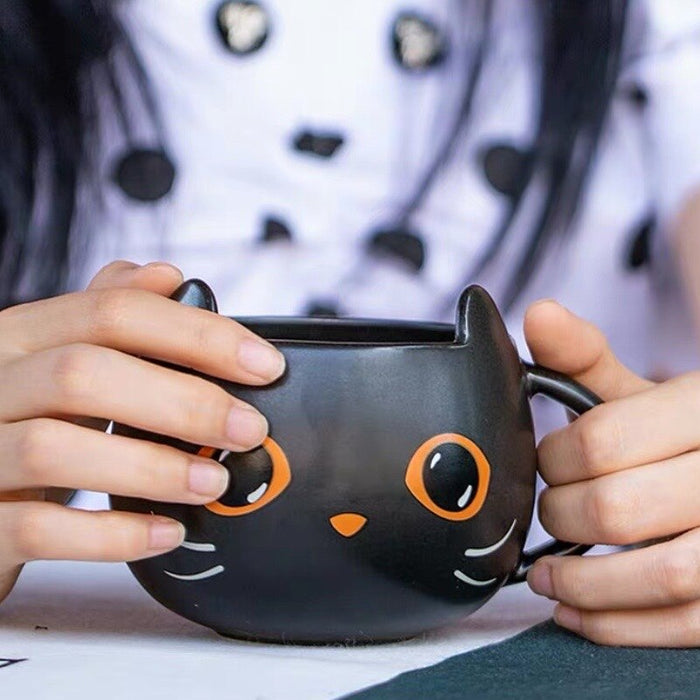 Pumpkin Cat Ceramic Mug, 400ml Capacity: black, orange black cat, kawaii cartoon style