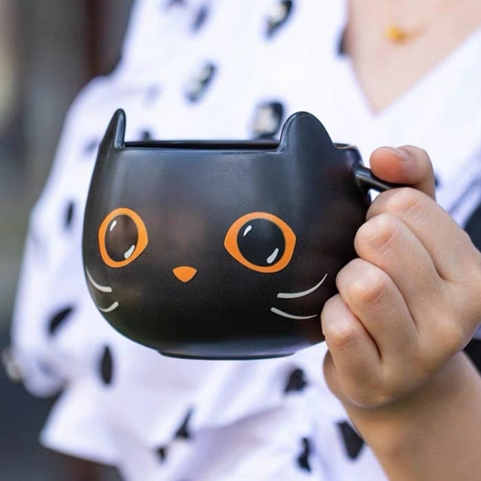 Pumpkin Cat Ceramic Mug, 400ml Capacity: black, orange black cat, kawaii cartoon style