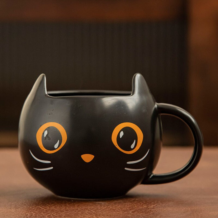 Pumpkin Cat Ceramic Mug, 400ml Capacity: black, orange black cat, kawaii cartoon style