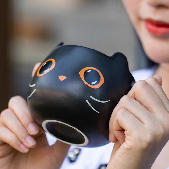 Pumpkin Cat Ceramic Mug, 400ml Capacity: black, orange black cat, kawaii cartoon style