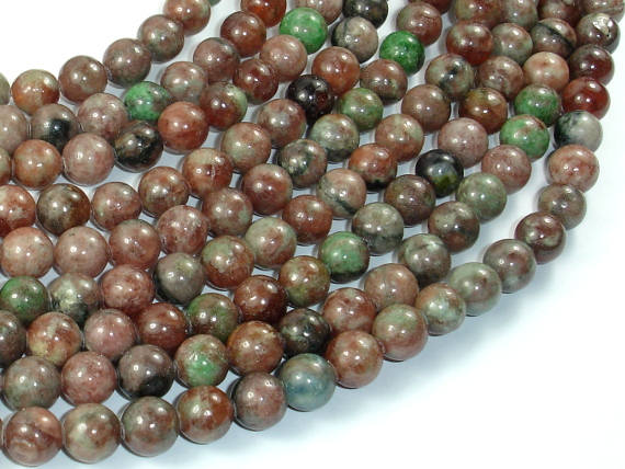 Red Green Garnet, 8mm Round Beads-BeadBasic