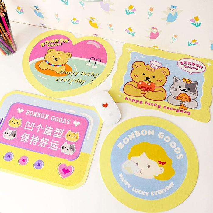 RGB Gaming Mouse Pad with Kawaii Bear: yellow, pink cartoon animals, kawaii cartoon style