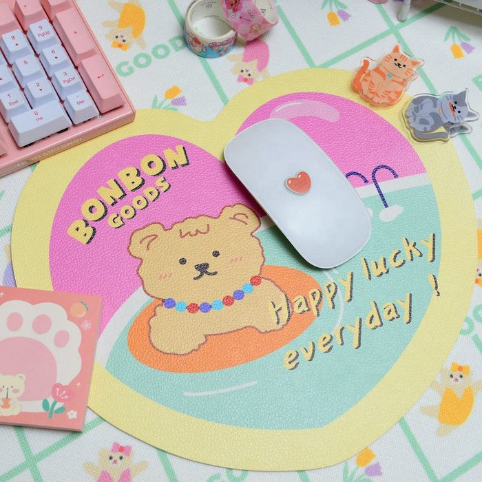 RGB Gaming Mouse Pad with Kawaii Bear: yellow, pink cartoon animals, kawaii cartoon style
