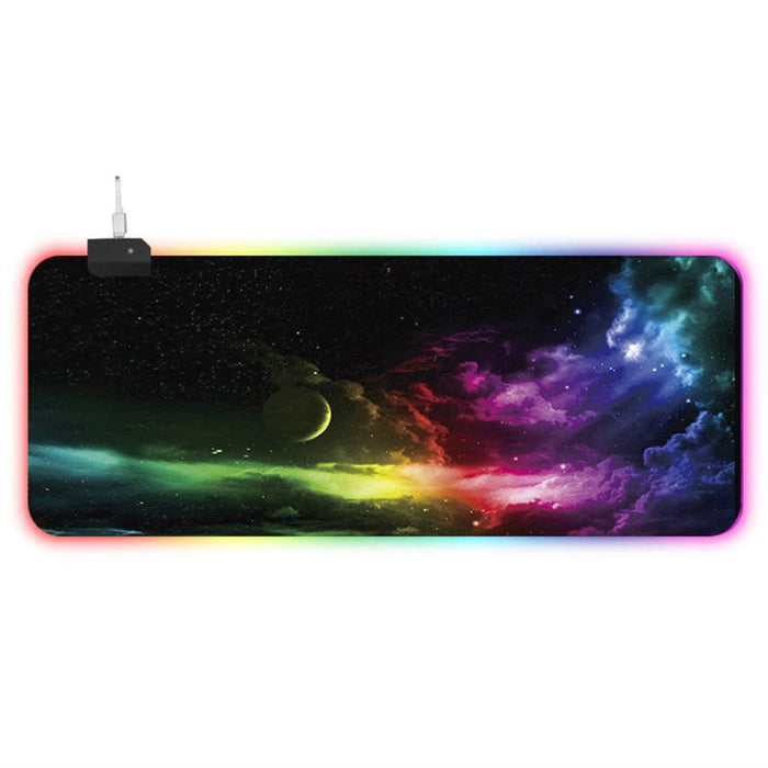 RGB LED Non-Slip Mouse Pad: black, purple space galaxy theme, sci-fi, colorful style