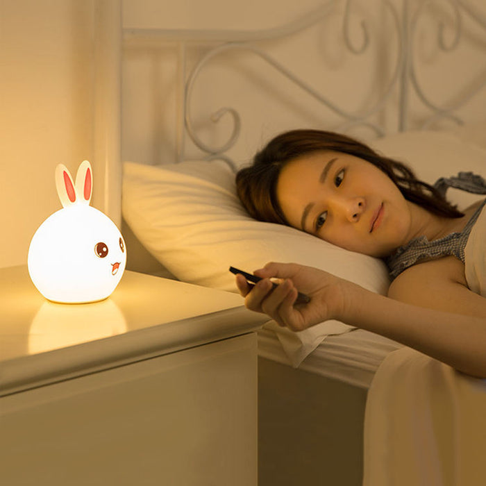 Silicone Rabbit Lamp with Touch Controls: light blue, pink rabbit, kawaii cartoon style