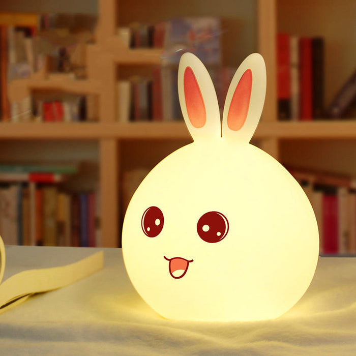Silicone Rabbit Lamp with Touch Controls: light blue, pink rabbit, kawaii cartoon style