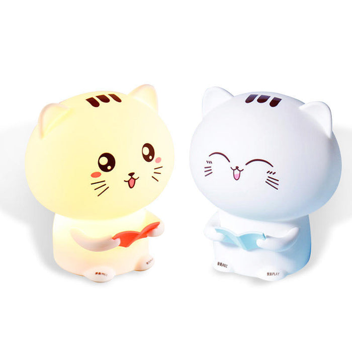 Smart Cat Night Lamp with Touch-Control: white, pink cartoon cat, kawaii cartoon style