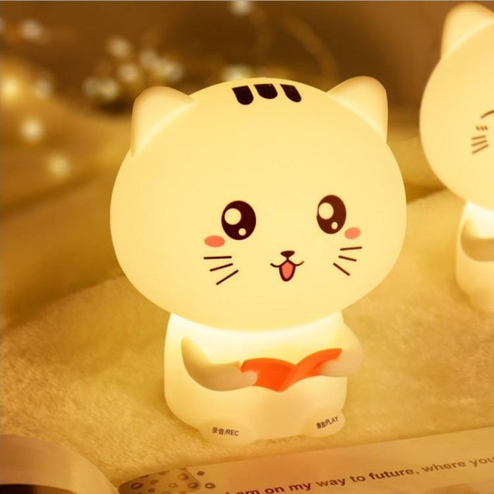 Smart Cat Night Lamp with Touch-Control: white, pink cartoon cat, kawaii cartoon style