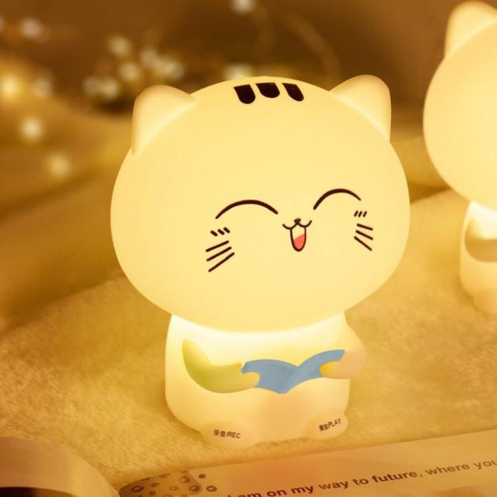 Smart Cat Night Lamp with Touch-Control: white, pink cartoon cat, kawaii cartoon style