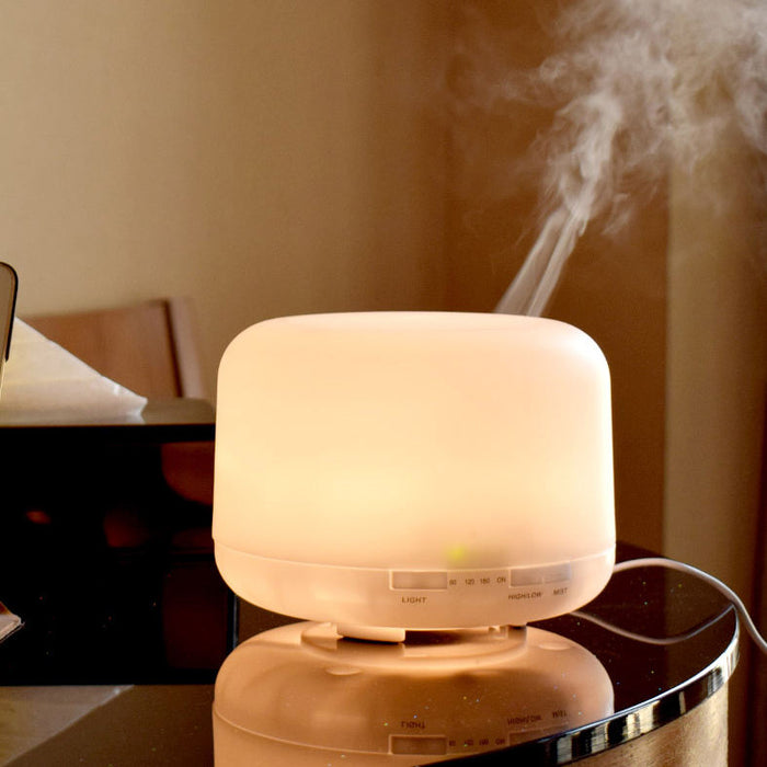 Speaker Diffuser: Aromatherapy and Music: warm white, cream aroma diffuser or humidifier, minimal modern style