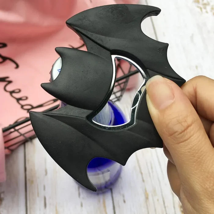 Spooky Bat Bottle Opener Magnet: black bat, gothic cartoon style