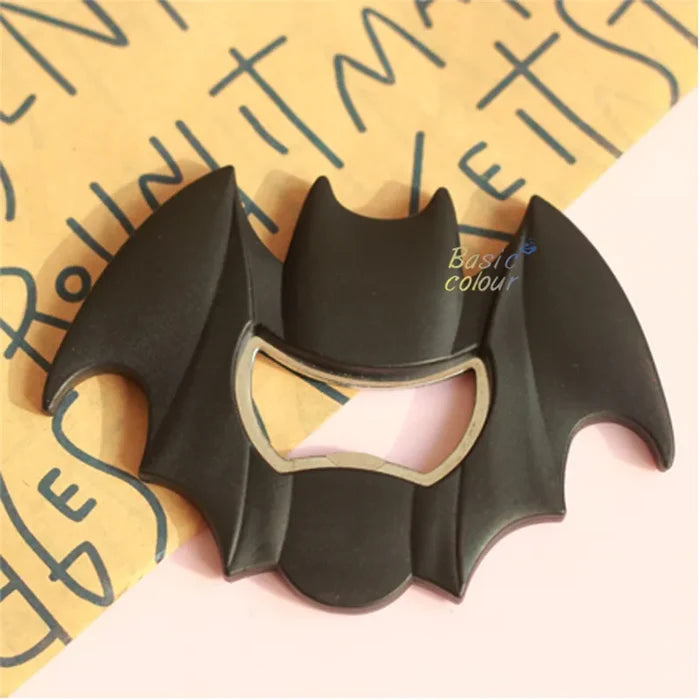 Spooky Bat Bottle Opener Magnet: black bat, gothic cartoon style