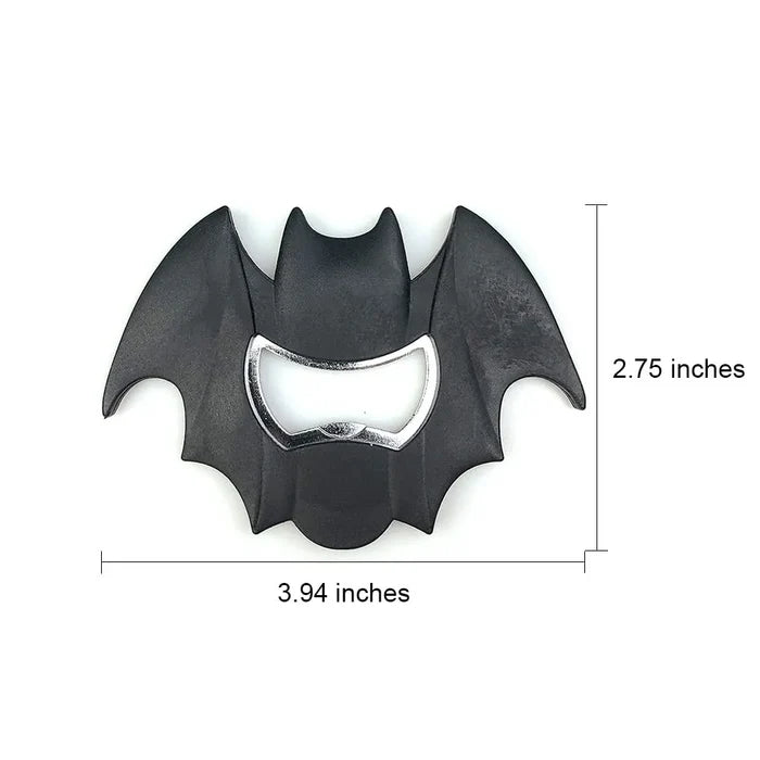 Spooky Bat Bottle Opener Magnet: black bat, gothic cartoon style