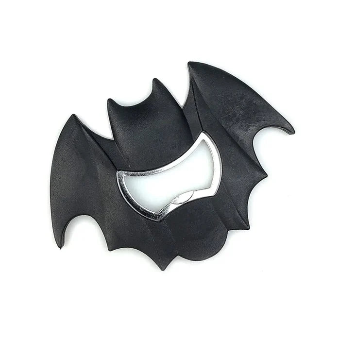 Spooky Bat Bottle Opener Magnet: black bat, gothic cartoon style