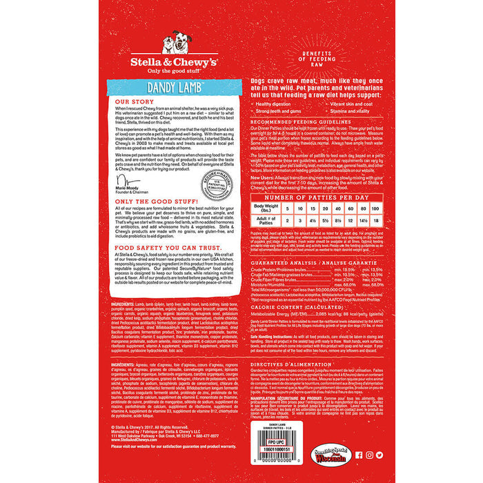 Stella & Chewy's Frozen Raw Dandy Lamb Patties for Dogs