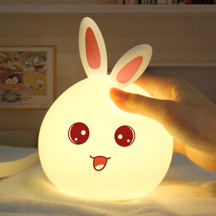 Touch-Controlled LED Night Light: warm white, pink rabbit, kawaii cartoon style
