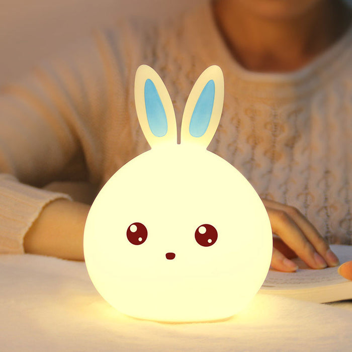 Touch-Controlled LED Night Light: warm white, pink rabbit, kawaii cartoon style