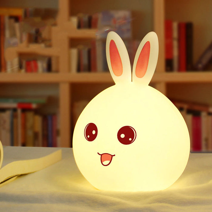Touch-Controlled LED Night Light: warm white, pink rabbit, kawaii cartoon style