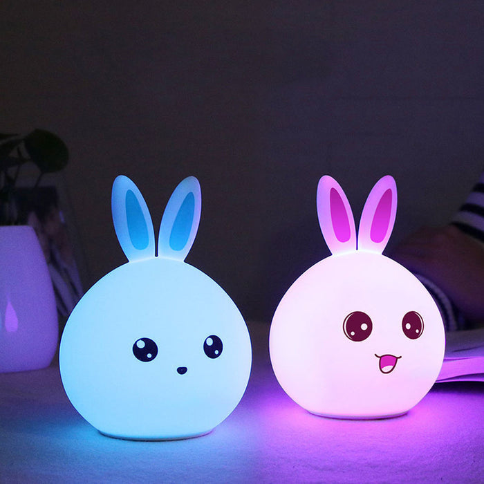 Touch-Controlled LED Night Light: warm white, pink rabbit, kawaii cartoon style