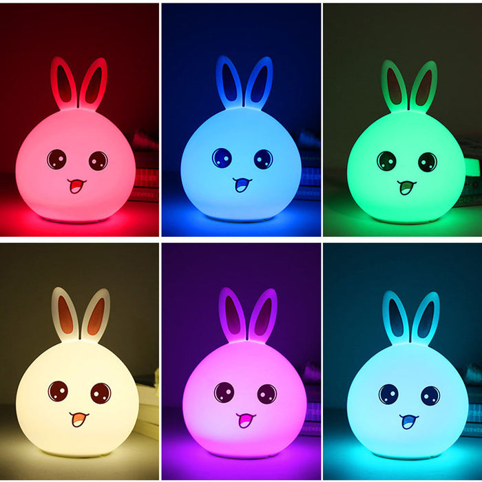 Touch-Controlled LED Night Light: warm white, pink rabbit, kawaii cartoon style